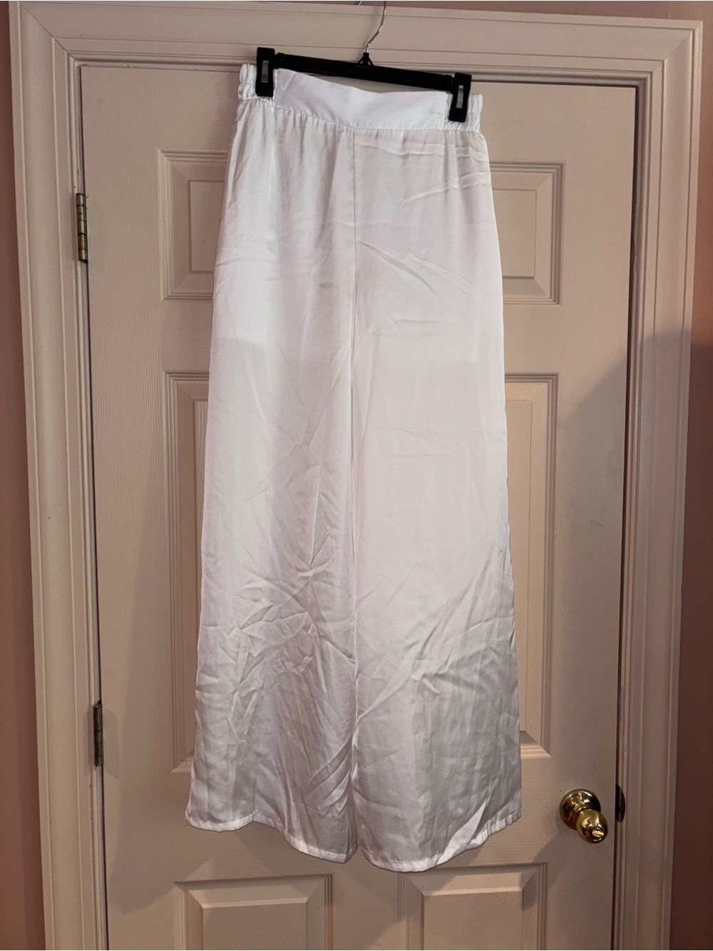 Adrienne White Satin Pants with Elastic Waist NWT